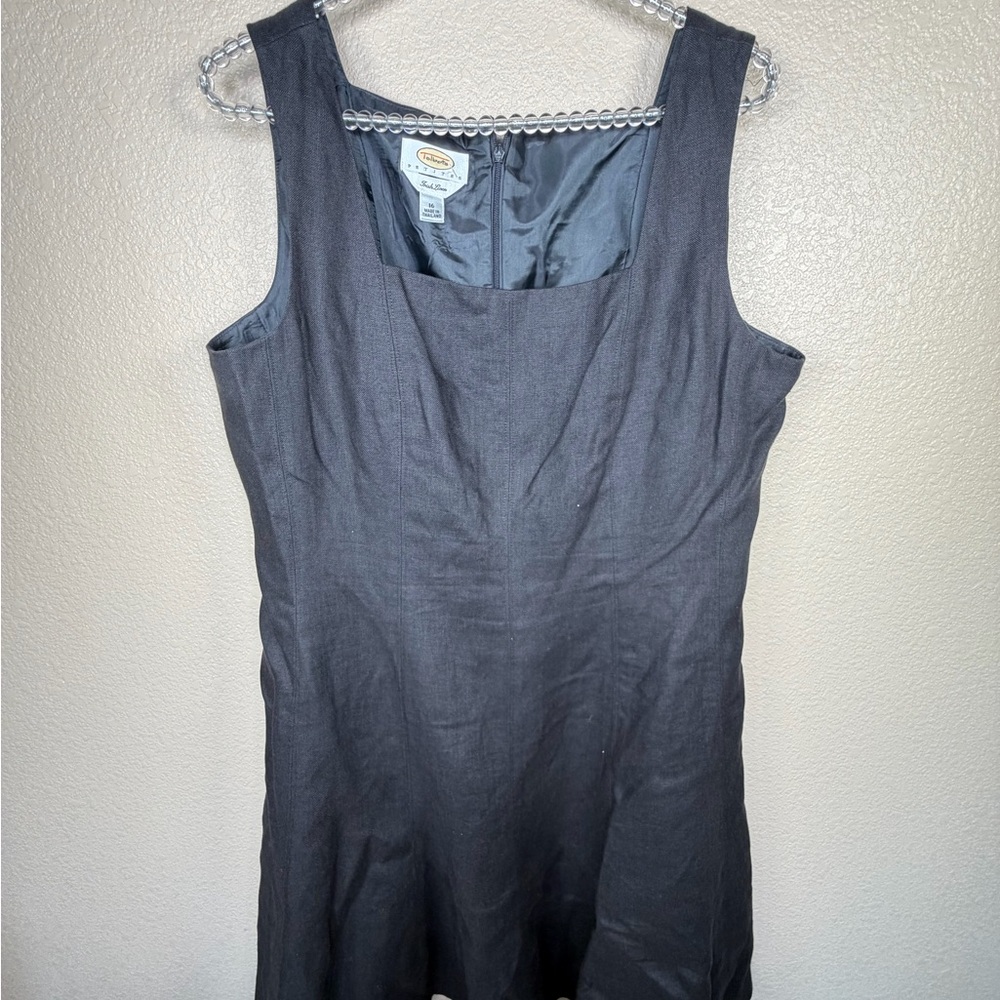 Talbots Petites 16P‎ Irish Linen Black Sleeveless A-Line Dress